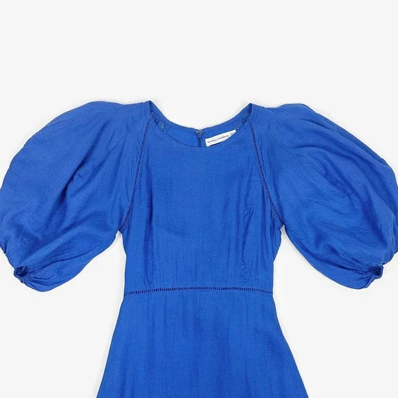 Faithfull The Brand Valerina Maxi Dress Size S Sicilian Blue Linen Boho Resort - Picture 7 of 12